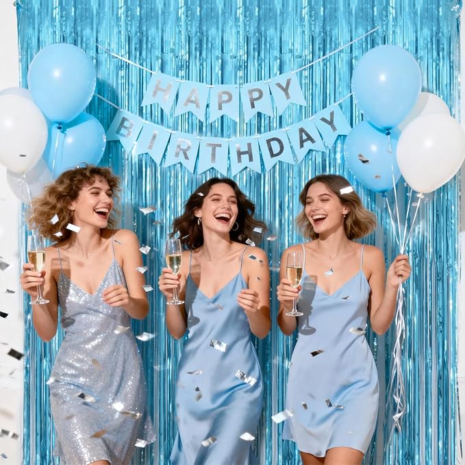 jijAcraft Light Blue Tinsel Foil Fringe Curtain, 3 Pack 3.2x6.5 Feet Party - Image 6