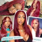 Burgundy 99j Synthetic Lace Front Wig 13x4 Layered Hairstyle Glueless Pre Plucked Straight 26 Inch for Wigs Black Women Beginner Friendly