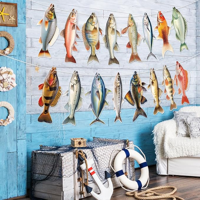 Hooqict Fishing Hanging Banner Garland Fish Birthday Party Banner - Image 8