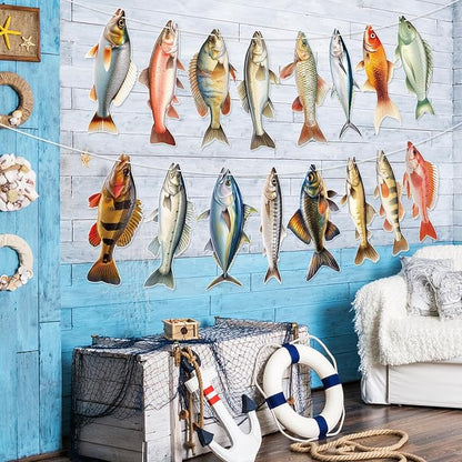 Hooqict Fishing Hanging Banner Garland Fish Birthday Party Banner - Image 8