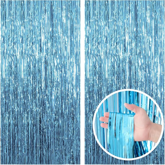 2 Pack Blue Backdrop Curtain Tinsel Streamers Ocean Themed Decor Birthday Party by BOMSI