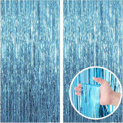 2 Pack Blue Backdrop Curtain Tinsel Streamers Ocean Themed Decor Birthday Party by BOMSI