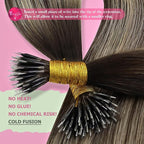 YoungSee Nano Hair Extensions Real Human Hair Balayage Dark Brown with Ash Blonde Nano Ring Hair Extensions Brown Cold Fusion Bead Hair Extension Human Hair Straight Add Length 20inch 1g/s 50g