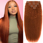 20 Inch 120g Copper Clip in Hair Extensions Real Human Hair, 8pcs Double Weft Hair Extensions Smooth Human Hair Kinky Straight Clip ins for Women Easy Application