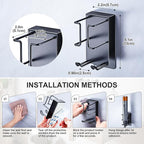 Blow Dryer Holder Wall Mount Hair Dryer Holder, Adhesive Straightener Holder, Curling Iron Holder for Bathroom Salon Barber Shop, Flat Iron Holder, Hair Tools Organizer Storage (Black)