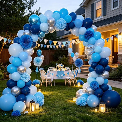 Blue Balloons 60 pcs 12 Inch Light Navy Baby Pearl Blue Metallic Latex Balloons - Image 6