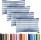Queen Pillow Cases Set of 4 - Ultra Soft Hotel Quality Pillowcase Covers - Comfy, Cozy & Wrinkle Free - Shrinkage and Fade Resistant - Machine Washable Pillow Protectors - 4 Piece Set - Blue Stripes 3
