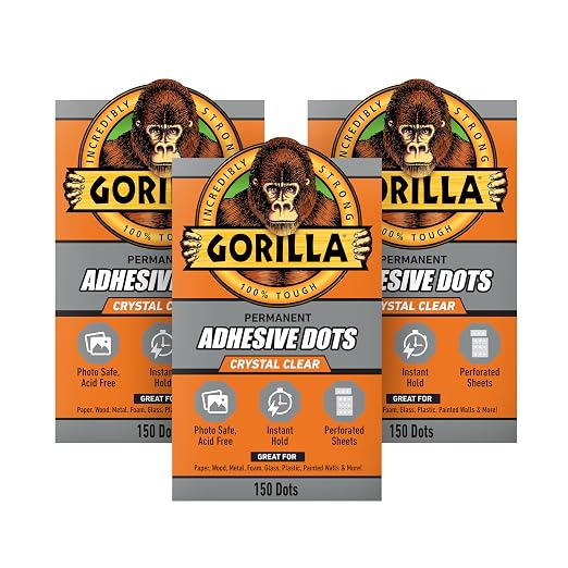 Gorilla Permanent Adhesive Dots, Double-Sided, 0.5" Diameter, 150 Pieces by Gorilla