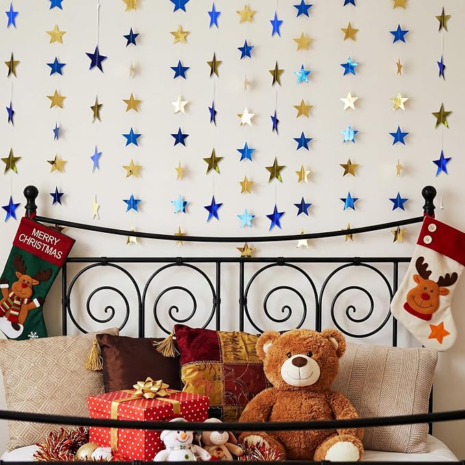 Spakon 65 Feet Glitter Star Shaped Paper Garland Banner Hanging Decoration Star - Image 6