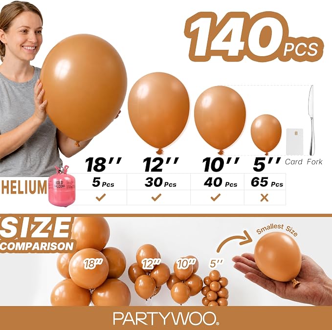PartyWoo Boho Neutral Light Brown Balloons 140pcs Coffee Color | 18 12 10 5 - Image 6
