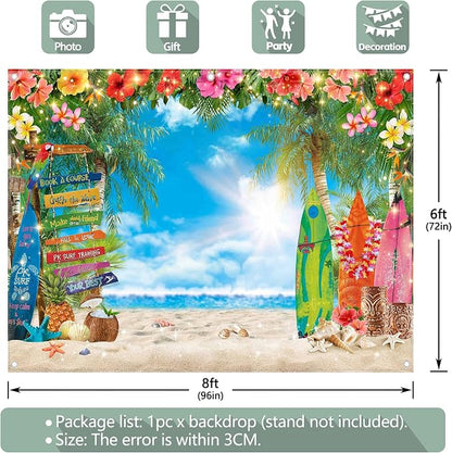 8x6ft Summer Hawaiian Beach Photography Tropical Luau Backdrop | Flower Palm - Image 4