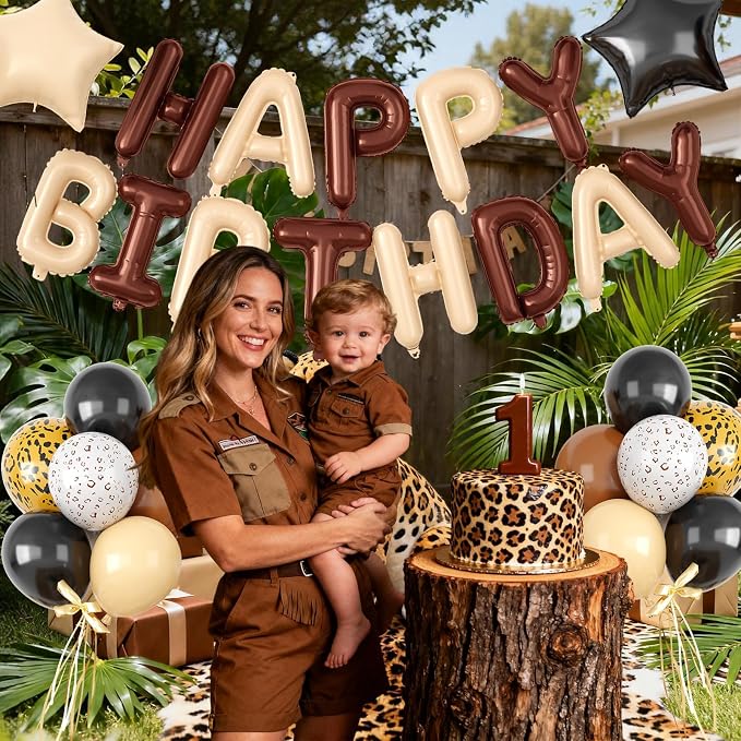 29PC Cream Brown Leopard Happy Birthday Balloon Banner, 16Inch 3D Aluminum - Image 6