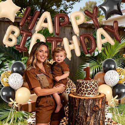 29PC Cream Brown Leopard Happy Birthday Balloon Banner, 16Inch 3D Aluminum - Image 6