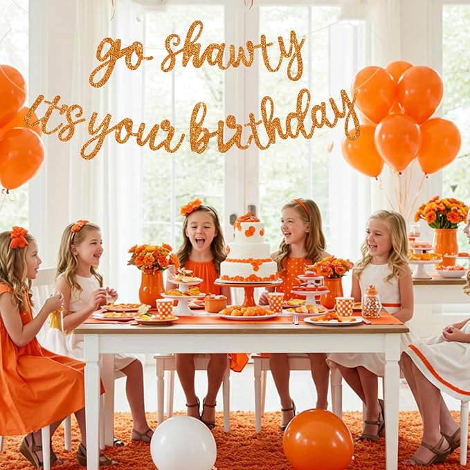 BEISHIDA Orange Pre-Strung Go Shawty It's Your Birthday Banner Decor | Glitter - Image 4