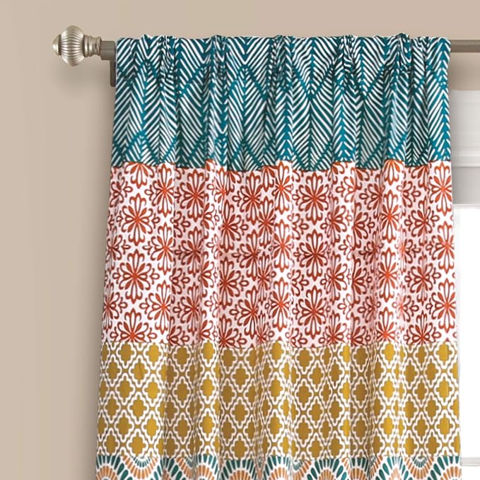 Lush Decor Bohemian Stripe Window Curtain Panels, Pair 52" W x 108" L Turquoise - Image 2