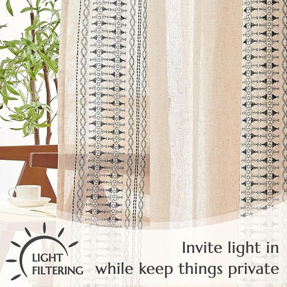 jinchan Boho Curtains Embroidered Linen Blend Window Curtains - Image 4