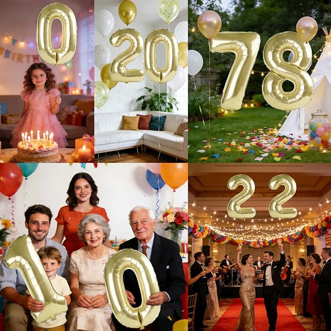 40 Inch Number 78 Balloons for 78th Birthday Party Decorations, 0-100 Champagne - Image 7