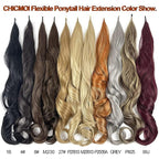 Chicmoi Brown Ponytail Extainson 32 Inch Flexible Wrap Around Ponytail Hair Extension 8# Long Wavy Pony Tails hair Extension Chocolate Brown Synthetic Hairpieces For Women and Girls
