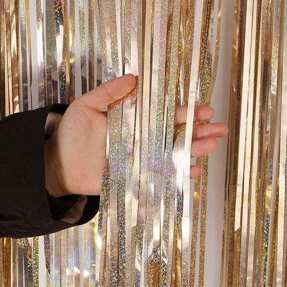 Champagne Tinsel Foil Fringe Curtain, 2 Pack 3.3 x 8.2 Ft Metallic Glitter - Image 7