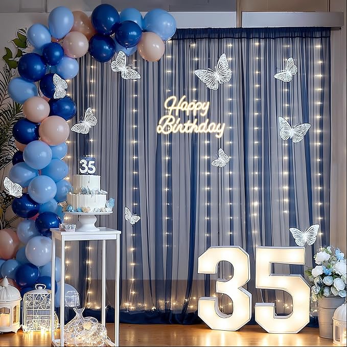 10x10ft Navy Blue Tulle Backdrop Curtain - Image 2