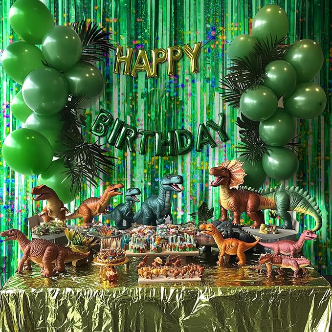 4 Packs Green Foil Fringe Curtain, Baby Shower, Hawaiian Luau, Dinosaur Jungle - Image 2