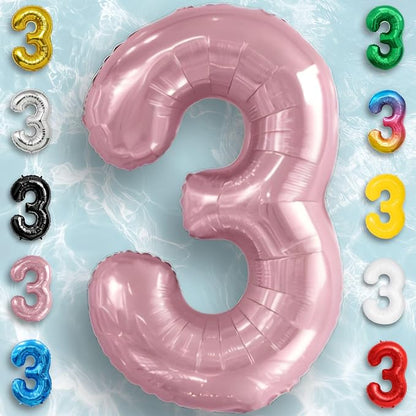 Pink Pearl Number Balloon 3 Mylar Foil Macaron Balloons 16 Inch - Image 3