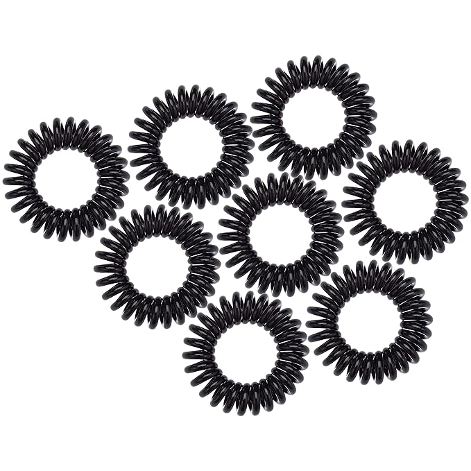 Kitsch Spiral Hair Ties for Women – Black Elastic Hair Ties No Damage, Ponytail Holders for Thick and Thin Hair – Creaseless and Dent-Free Coil | Ideal Gifts for Women - 8pc Set, Black