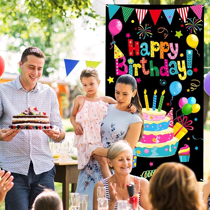 Tatuo Colorful Happy Birthday Banner Door Cover Porch Sign Happy Birthday - Image 4