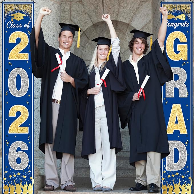 OHOME Graduation Decorations 2026 2027- Blue Gold Congrats Grad Porch Banner - Image 5