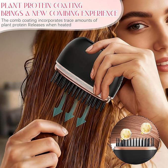 Mini Hair Straightener Brush, Wireless Rechargeable, 3-Speed Temperature Control, Portable for Home and Travel, Black (Pink)