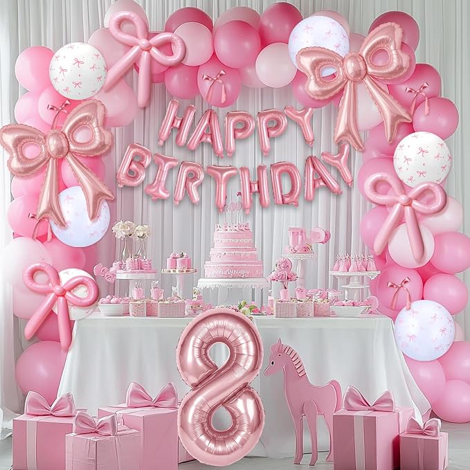 Bow Number 8 Birthday Balloons, Coquette Party Decorations Supplies - Image 5