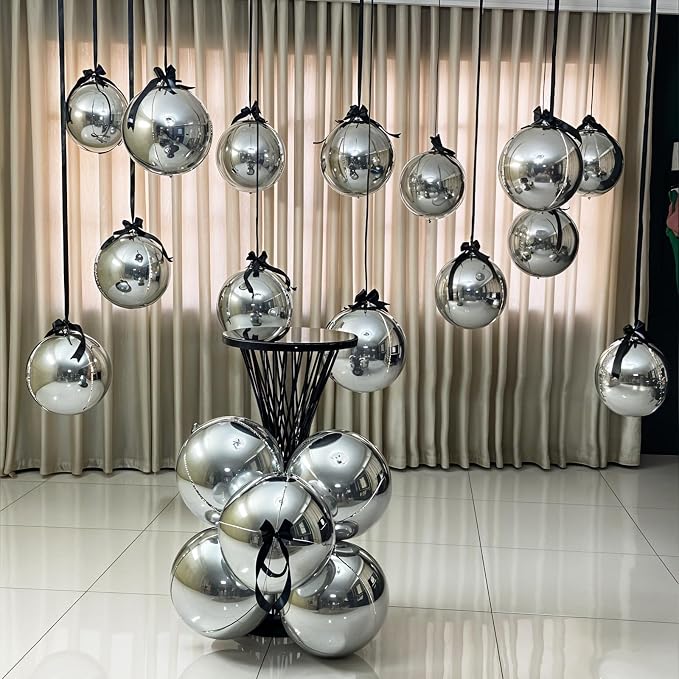 14 Pcs Silver Round Foil Balloons 22/15/10 4D Ball Balloons Metallic Silver - Image 7