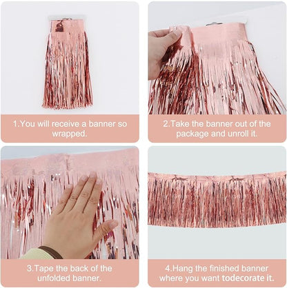 BEISHIDA Laser Rose Gold Fringe Garland Banner Wall Tinsel Foil Streamers | - Image 2