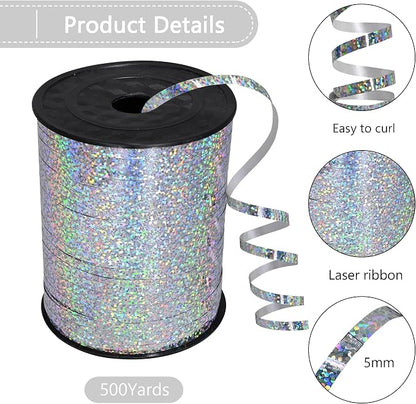 500 Yards Silver Shiny Curling Ribbon Shiny Metallic Roll - Image 2