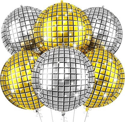 6pcs 22 Inch Gold Silver Disco Ball Balloons, 4d Large Foil Aluminum Balloon by Paready