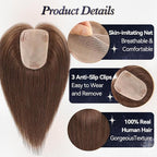 starluck Human Hair Toppers for Women Real Human Hair No Bangs 4 * 5.5 inch Base 12 inch SilkHug Hair Topper for Women Cover Grey Roots(Medium Brown)