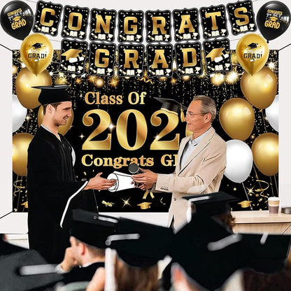 DARUNAXY Black Gold Graduation Party Decorations, 2026 Congrats Grad Honeycomb - Image 4