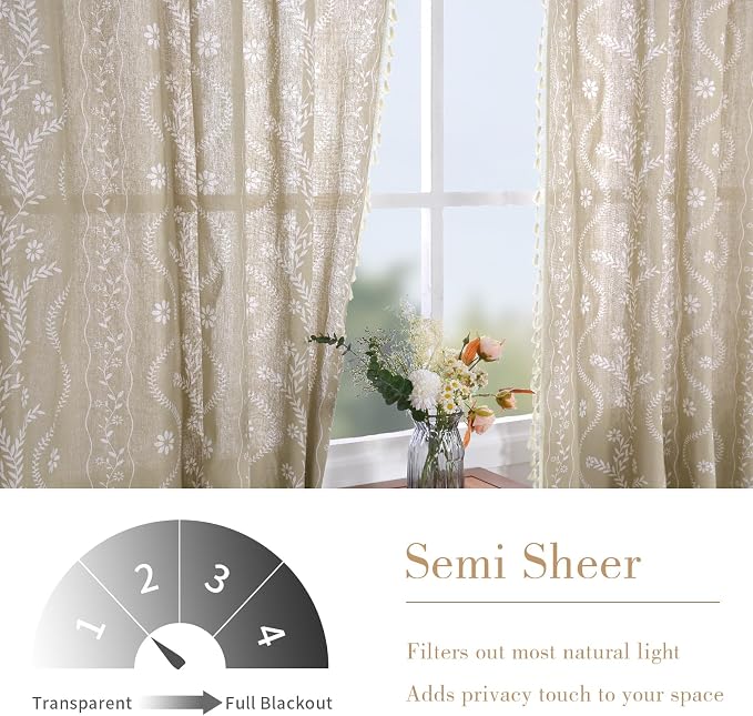 Schweek Boho Floral Curtains 96 Inches Length 2 Panels - Image 3
