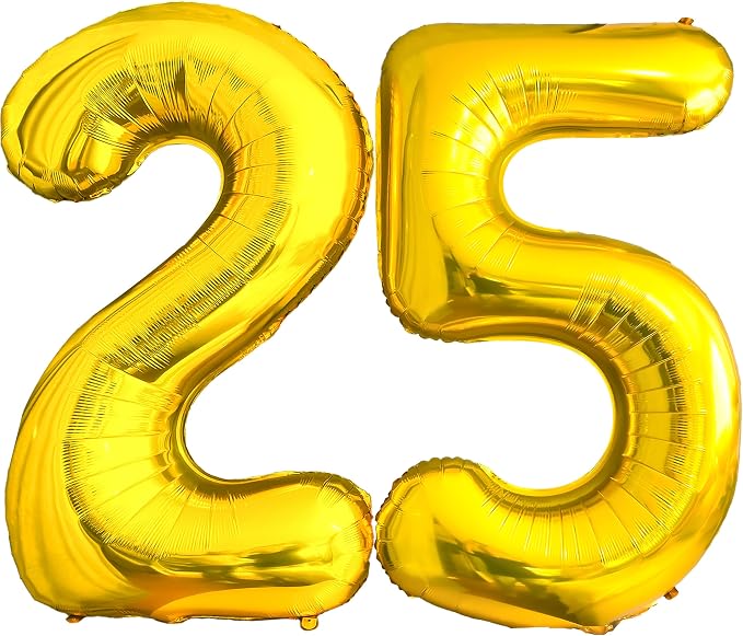 FIROMI 25 Number Balloons Gold Big Foil Mylar 52 Balloon Numbers 40-inch | by Firomi