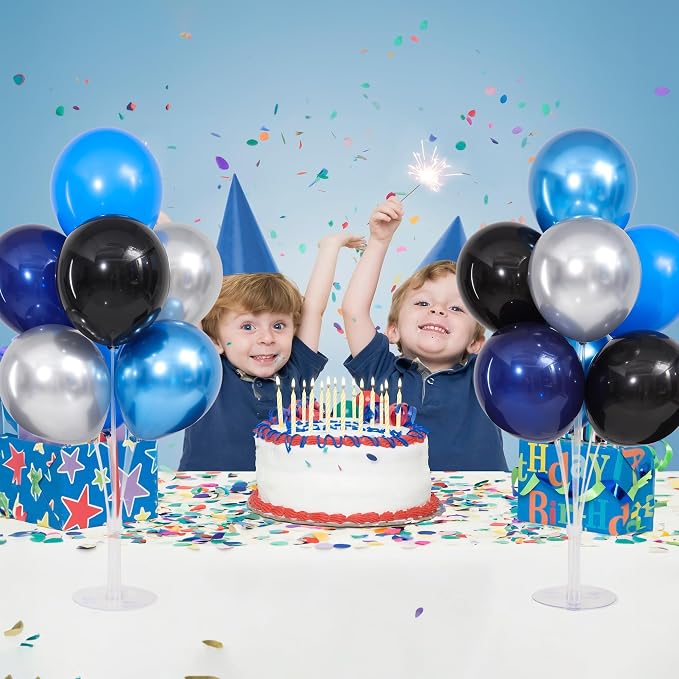 Navy Blue and Silver Black Balloons Table Centerpieces Stand Kit - Image 7