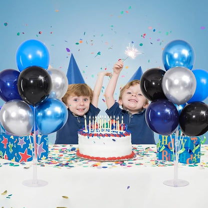 Navy Blue and Silver Black Balloons Table Centerpieces Stand Kit - Image 7
