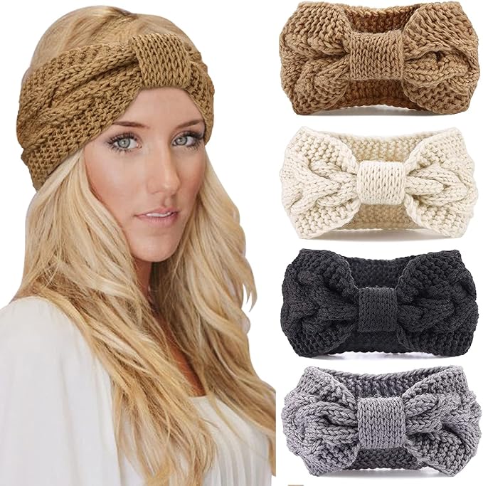 DRESHOW Knit Crochet Headband for Women Ear Warmer Soft Turban Stretch Warmer Headbands Winter Fashion Head Wrap