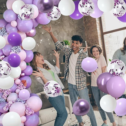 RUBFAC Purple Balloons, Lavender Purple Metallic and Confetti Party Balloons - Image 7