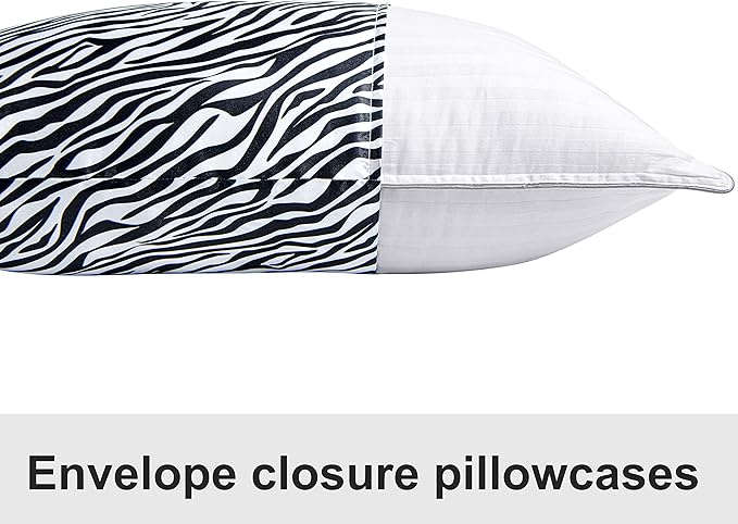 NTBAY 2 Pack Satin Standard Pillowcases for Hair and Skin, Luxurious and Silky Zebra Printed Pillow Cases with Envelope Closure, 20x26 Inches, Black and White