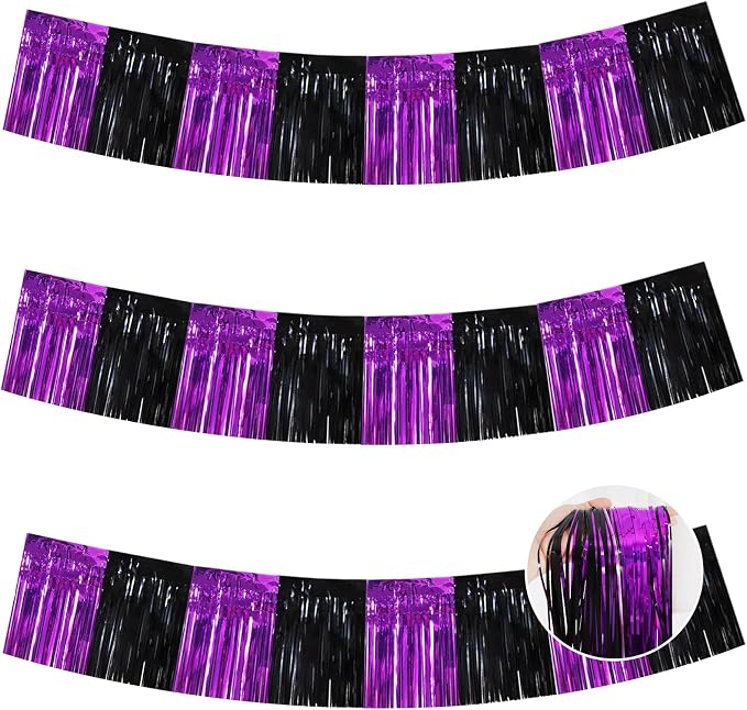 BEISHIDA Black Purple Fringe Garland Banner 30ft Wall Tinsel Foil Streamers | by Beishida