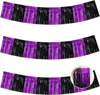 BEISHIDA Black Purple Fringe Garland Banner 30ft Wall Tinsel Foil Streamers | by Beishida