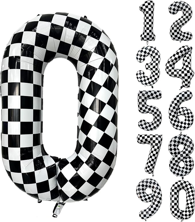Checkered Balloon 0 Black and White Number Balloon 0 Foil Helium Balloons by Yeodong