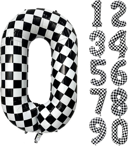Checkered Balloon 0 Black and White Number Balloon 0 Foil Helium Balloons by Yeodong