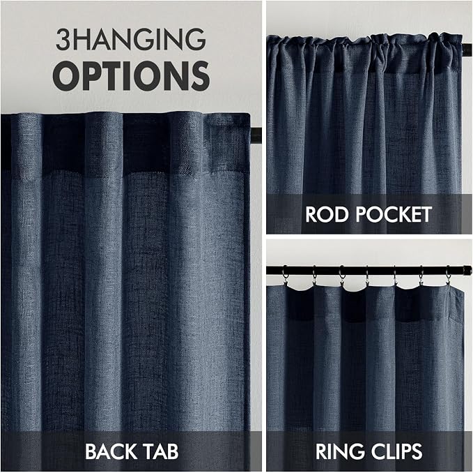 MIULEE Navy Blue Linen Curtains 52x108 Inch Length 2 Panels - Image 3