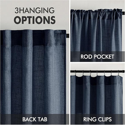 MIULEE Navy Blue Short Linen Curtains 52x45 Inch Long 2 Panels - Image 3